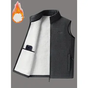 Men’s Warm Locking Jacket – Thick Winter Coat with Zipper Closure, Stand-Collar Sleeveless Design, Ideal for Cold Weather, Home, Office, and Formal Events – Easy-Care Polyester Fabric, Men’s Top