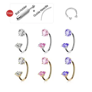Titanium 20G/18G Horseshoe Nose Ring(Free Ball Holder) Internally Threaded Gems,Earring Daith Cartilage Helix,Piercing Jewelry