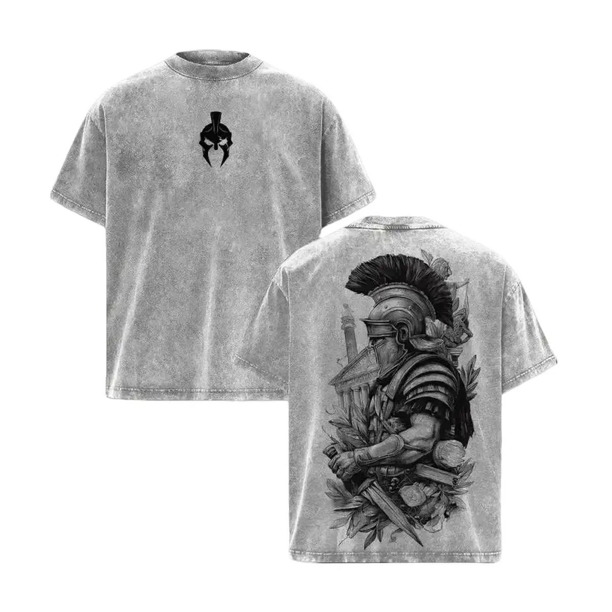 Men's Vintage Washed Oversized Heavy Cotton T-Shirt - Retro Roman Gladiator Armor Graphic, Streetwear Fall Outfit, Gym ,  Option, Funny Book Merch top ideal gift casual