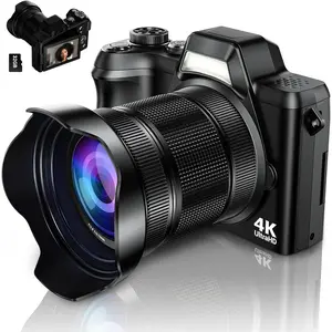 4K Digital Camera for Photography, 56MP Autofocus Vlogging Camera for YouTube Travel, 3" 180?Flip Screen & Lens Hood 16X Zoom, 32GB SD Card for Teens & Beginners Carbon Black