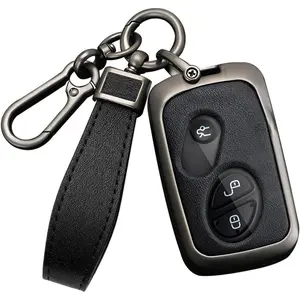 3/4 Button Key Fob Cover for Lexus GX460 RX350 ES350 IS250 GX460 LX570 IS350 GS430 GS300 GS450h Accessories with Keychains Alloy PU Leather Material Key Case-Black Black