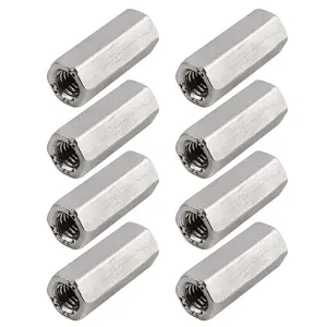 Pack of 8 Metric Hex Coupling Nuts, M6 X 1.0 Pitch 30mm Length 10mm Hex Width 304 Stainless Steel Rod Coupling Nuts
