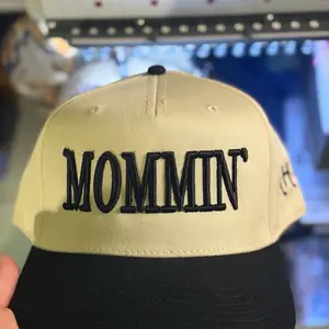 Hudson Hat Company Mommin' Hat - Tan and Black Adjustable Cap with Bold Embroidered Text