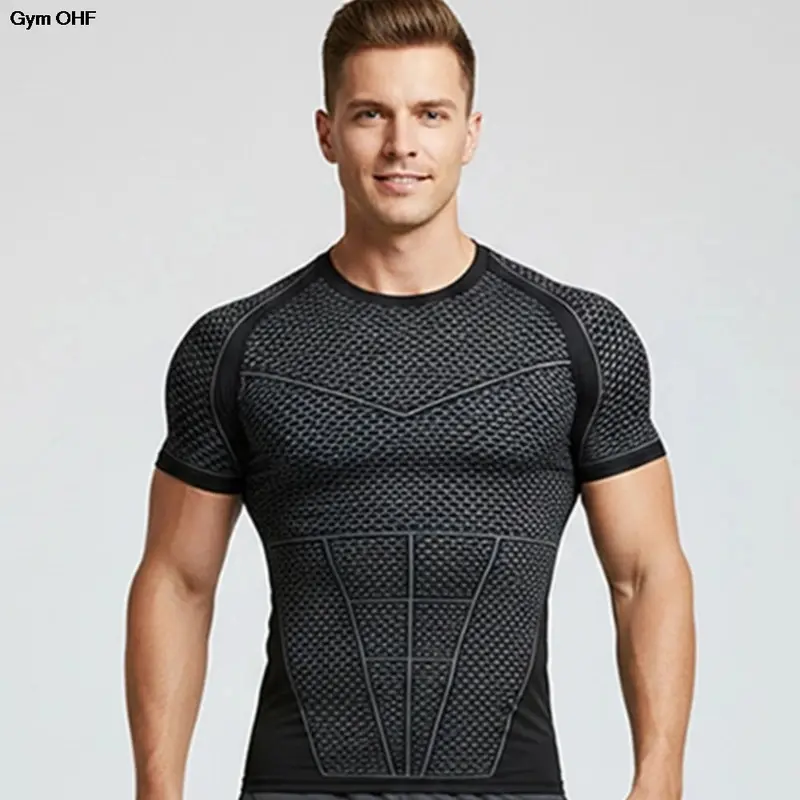 New Men's Compression Quick Dry Skinny Fit Short Sleeve Athletic T-Shirt for Gym Workout Fitness Running Sport Bodybuilding