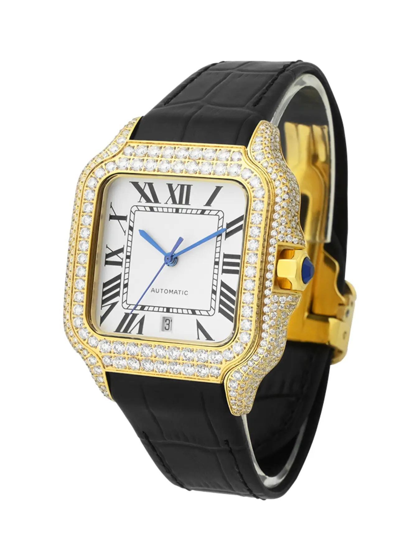 Luxury Fashion Watch with Moissanite Automatic Mechanical Movement, Stainless Steel Band, Case, Square Casual Business Strap, Automatic Watches, Automatic Wristwatch, Square Dial Watch, Analog Mechanical Watches, Stylish Watch, High Quality Watch