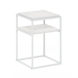 MORETTI Side Table in Solid White, a functional piece with 2-tier storage, metal frame, stackable design for bedrooms, living rooms, and small spaces