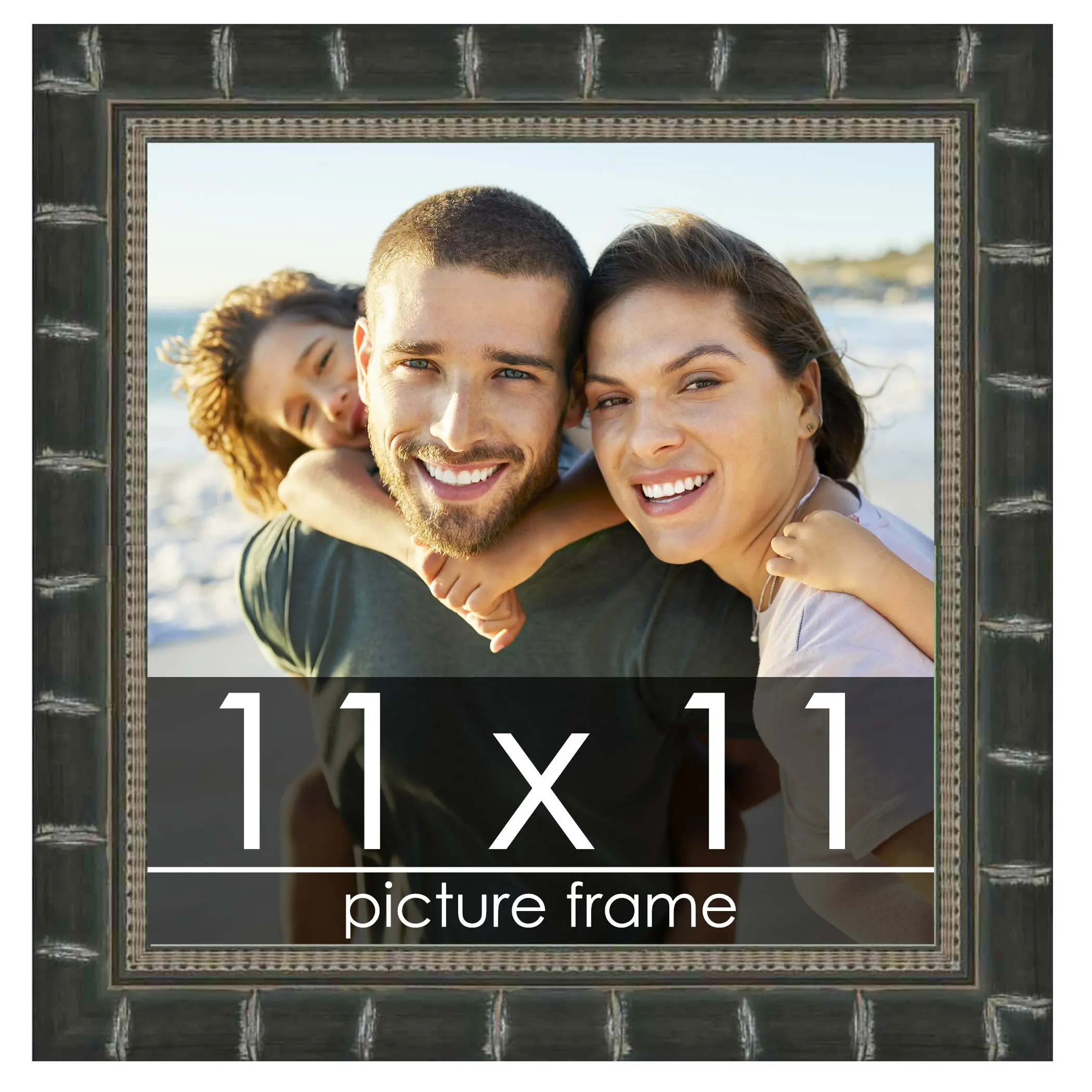 11x11 Black Modern Bamboo Picture Frame - UV Acrylic, Foam Board Backing, Hanging Hardware