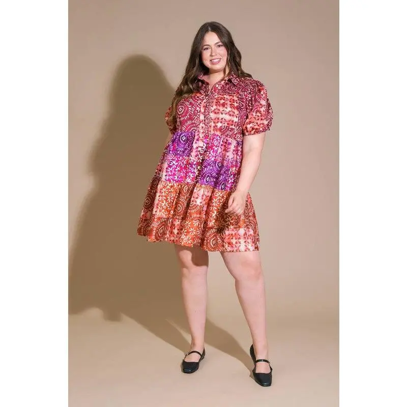 Plus Size Flying Tomato Shirt Dress Batik Print