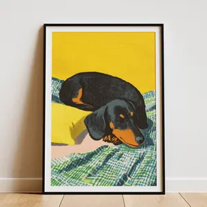 Abstract Matisse Style Dachshund Dog Sleeping Print Modern Minimalist Pet Wall Art Cozy Sausage Dog Bedroom Decor Dog Lover Gift