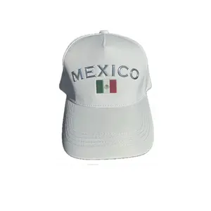Mexico Hat Silver Letters Mexican Flag - White Baseball Cap with Flag