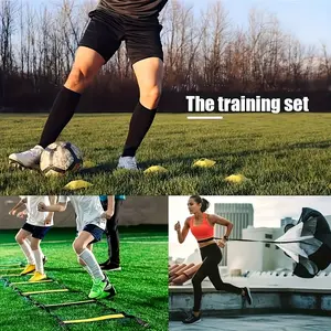 1 Set Red Soccer Agility Ladder Set, with Sign Board Resistance Umbrella Ground Peg Soccer Training Obstacle Speed Sensitivity Training Ladder