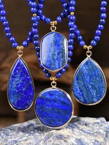 Blue Lapis Lazuli Pendant Design, 4mm Round Bead Handmade Necklace. Ideal Gift for Women on Birthdays Or Holidays. Retro Vacation Accessory