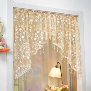 Drill-Free Telescopic Rod Room Divider - Elegant lace sheer curtains for closets and entryways, perfect as semi-sheer curtains for cafes, kitchens, bathrooms, and bedrooms; a must-have for rental homes and apartment decor