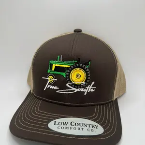 True South Green Tractor embroidery on a brown/khaki Pacific 104S. By Low Country hats
