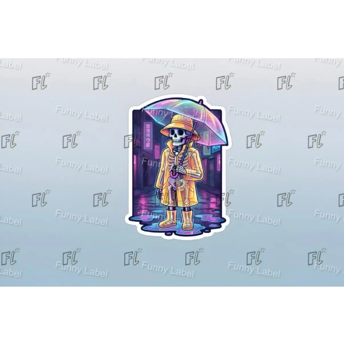 Neon Rain Glow-in-the-Dark Cyberpunk Skeleton Permanent Stickers, 2.0x2.5 Inch Waterproof Durable & Waterproof Adhesive Decor, Atmospheric Detail DIY Scrapbooking Stamping Toys & Hobbies Accessory