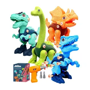 (Akeleo)Kids' Dinosaur Toys - 4 Pack Disassembled Dinosaur Toy Cars with Electric Drill & Hand Screwdrivers STEM Learning Gifts for Christmas Birthday
