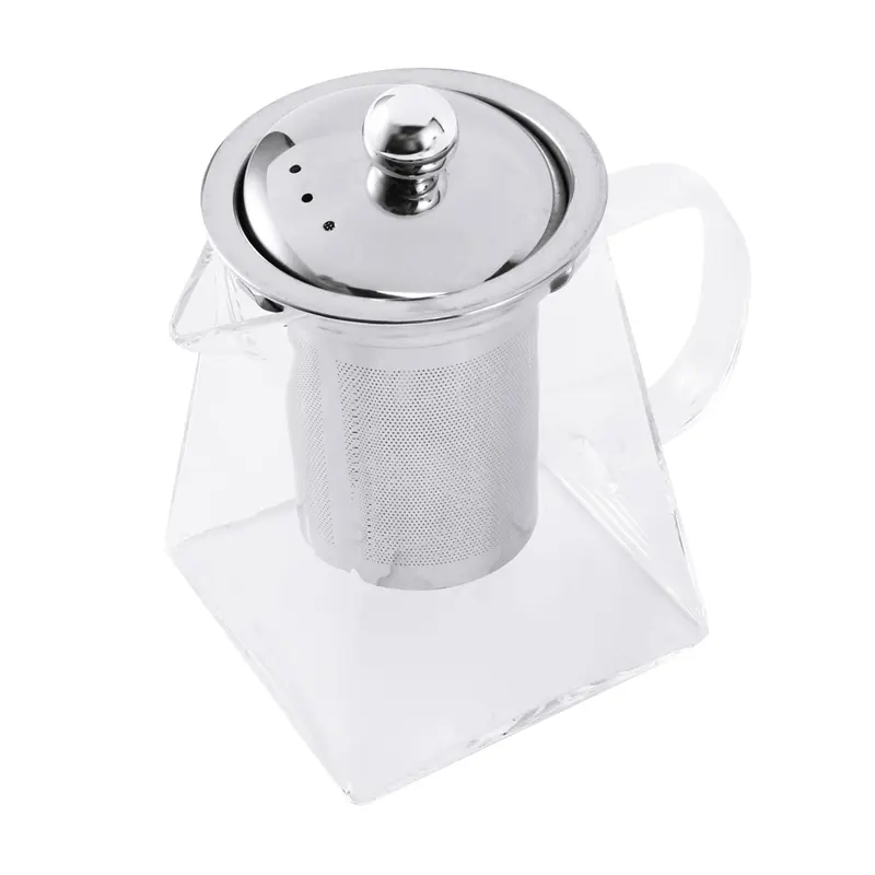 550ml Square Shape Borosilicate Glass Teapot with Handcrafted Steel Detachable Infuser-Strainer, Loose Leaf Tea Pot for Car Exterior Decoration, Family & Office Use, Microwave Oven Safe