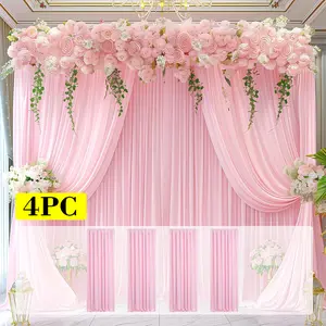 Elegant 4-Panel 5x10FT Pink Backdrop Curtain Silky Polyester Drapes for Wedding Birthday Photography Party Backdrop Draping Set Wrinkle-Free Reusable