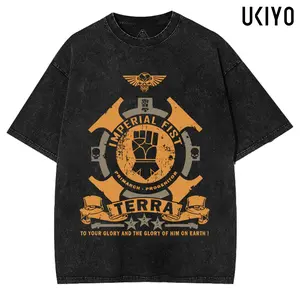 Warhammer 40K Imperial Fists Graphic Tee | Vintage Mineral Washed Oversized T-Shirt | Terra Primarch Heavyweight Cotton Retro Menswear Streetwear Front Print Top