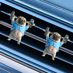 2pc Cute Weightlifting Dog Car Vent Air Freshener Clip, Car Air Diffuser, Acrylic Dashboard Decoration, Fun and Fragrant Car Accessory, Auto Interior Decor, Car Interior Diffusers