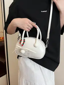 A2026 New Casual Simple Bowling Ball Bag, Relaxed Single Shoulder Crossbody Bag, High Aesthetic Handbag, PU Material, All Seasons
