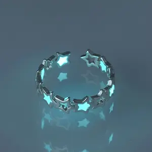 Adjustable Star Ring, Copper Five Point Star Enamel Open Ring, Cute Luminous Style Jewelry for Women Girls, Simple Daily Wear Gift Accessory