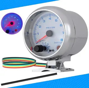 12V Tachometer Gauge, 3.75'' Car Universal Silver Tachometer Gauge Blue Inter Shift light 0-8000 RPM, LED Background Light