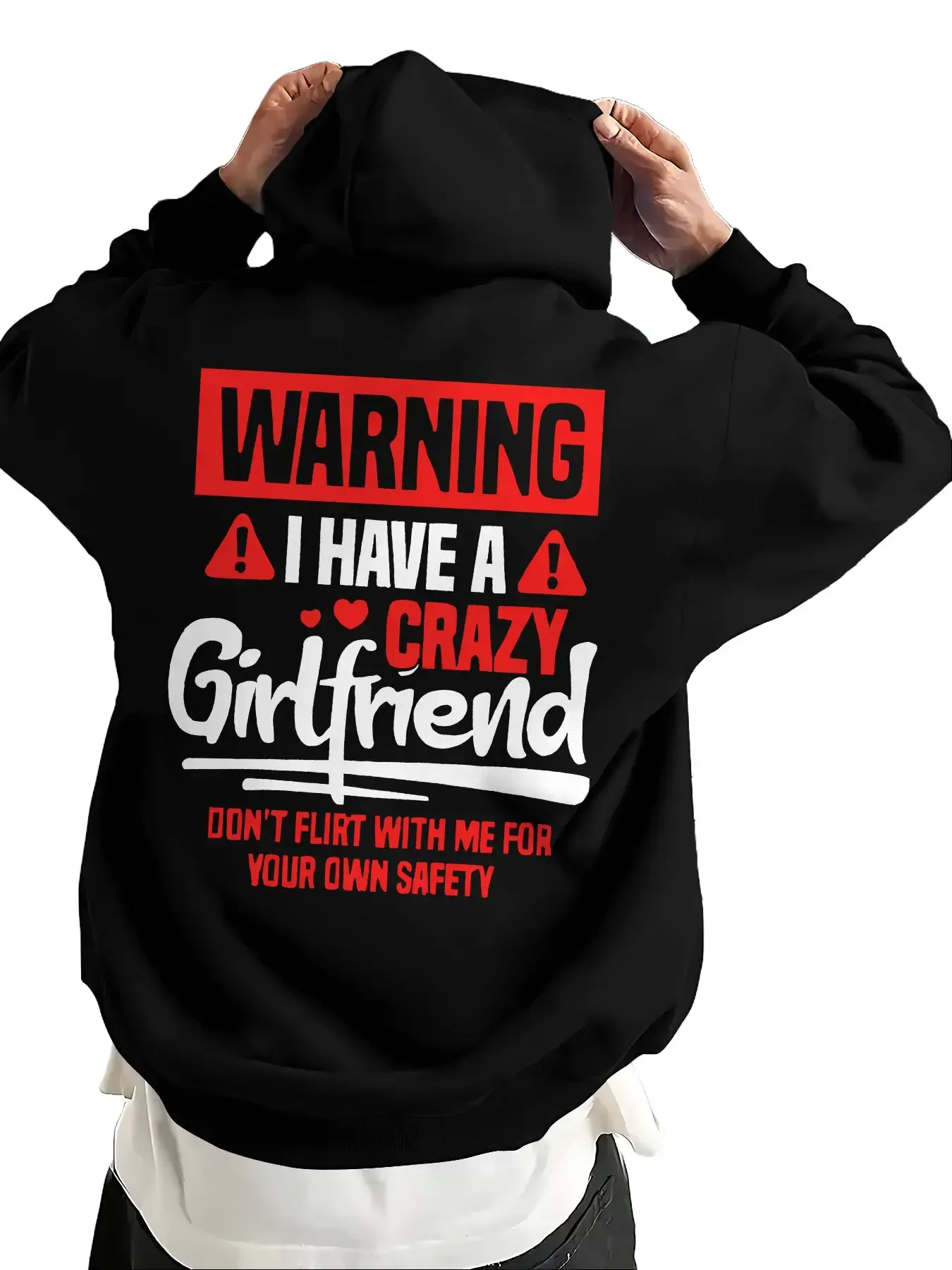 Men's Casual Pullover Hoodie - Menswear Sweatshirt with Minimalist Trendy Warning Print, Breathable Fabric, Suitable for Outdoor Wear and Loungewear
