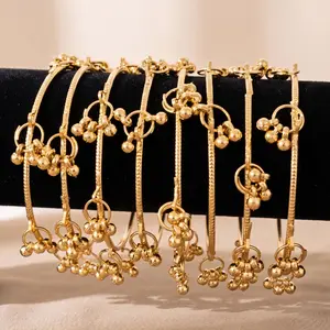 Diamond Cuts Ghungroo Bangles 8 Pcs Set, Gold Tone Indian Jewelry, Wedding Statement Bracelets