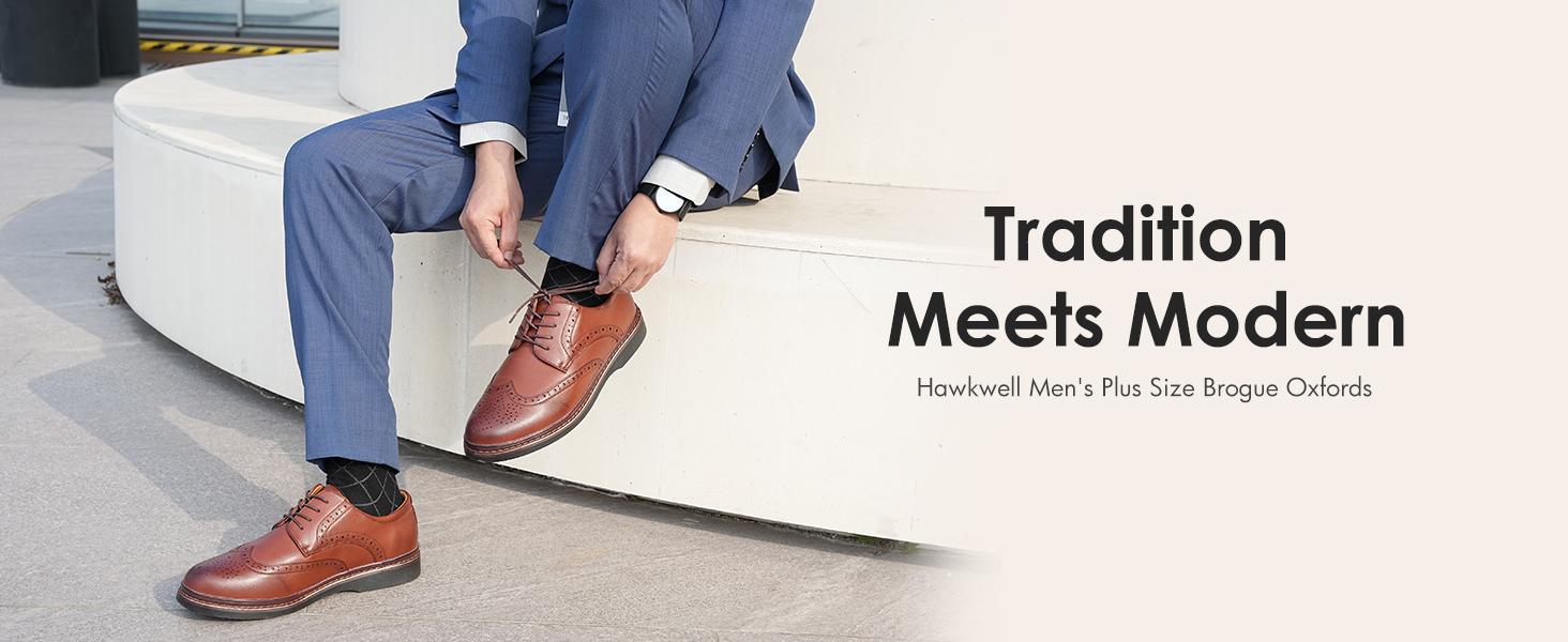 Hawkwell Men's Plus Size Wingtip Brogue Oxfords Dress Shoes