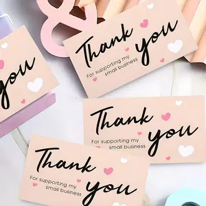 50 High Gloss Thank You Cards with Heart Pattern, Customer Gratitude Greeting Cards, Paper Material, Small Business Stationery
