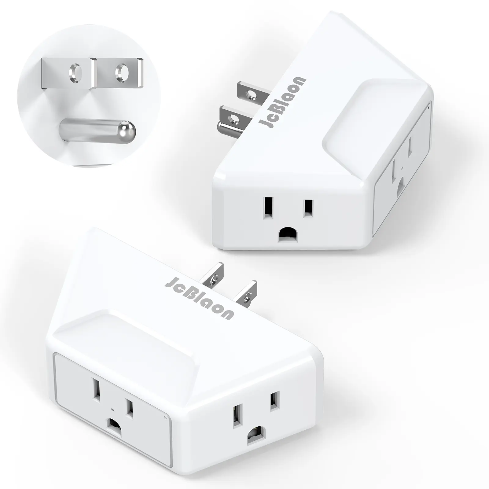 JcBlaon 2 Pack Rectangular Wall Outlet Extender - 3 Sockets Grounded Multi-Plug Adapter, Space Saver Indoor Use Electrical Wall Splitter for Bathroom, Cruise Ship Essentials