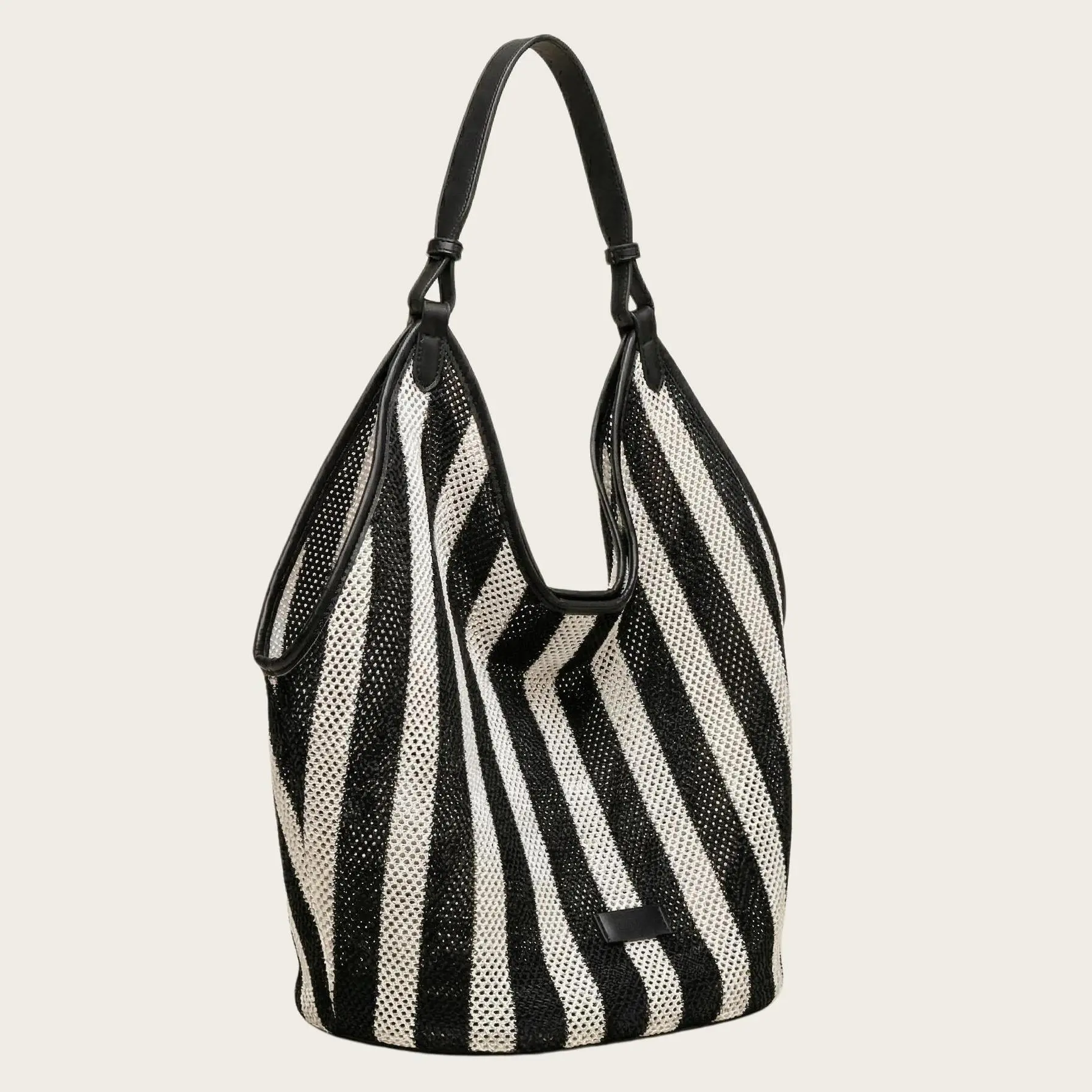 Minimalist Striped Polyester Tote Bag for Women, Slouchy Everyday Bag with PU Shoulder Strap, Large Hobo Satchel for Commute, Holiday & Casual Wear, Pu Tote Satchel, Basic