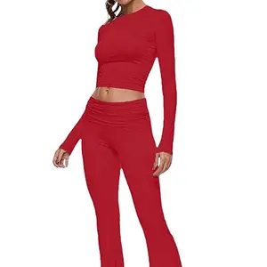 Huonwei 2 Piece Women Long Pajama Set Casual Long Sleeve Top and Long Pants Sets Leisure Home Clothing Sleepwear Loungewear Set Light Grey 118