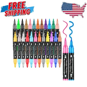 24 Colors Dual Tip Acrylic Paint Marker Pens Set