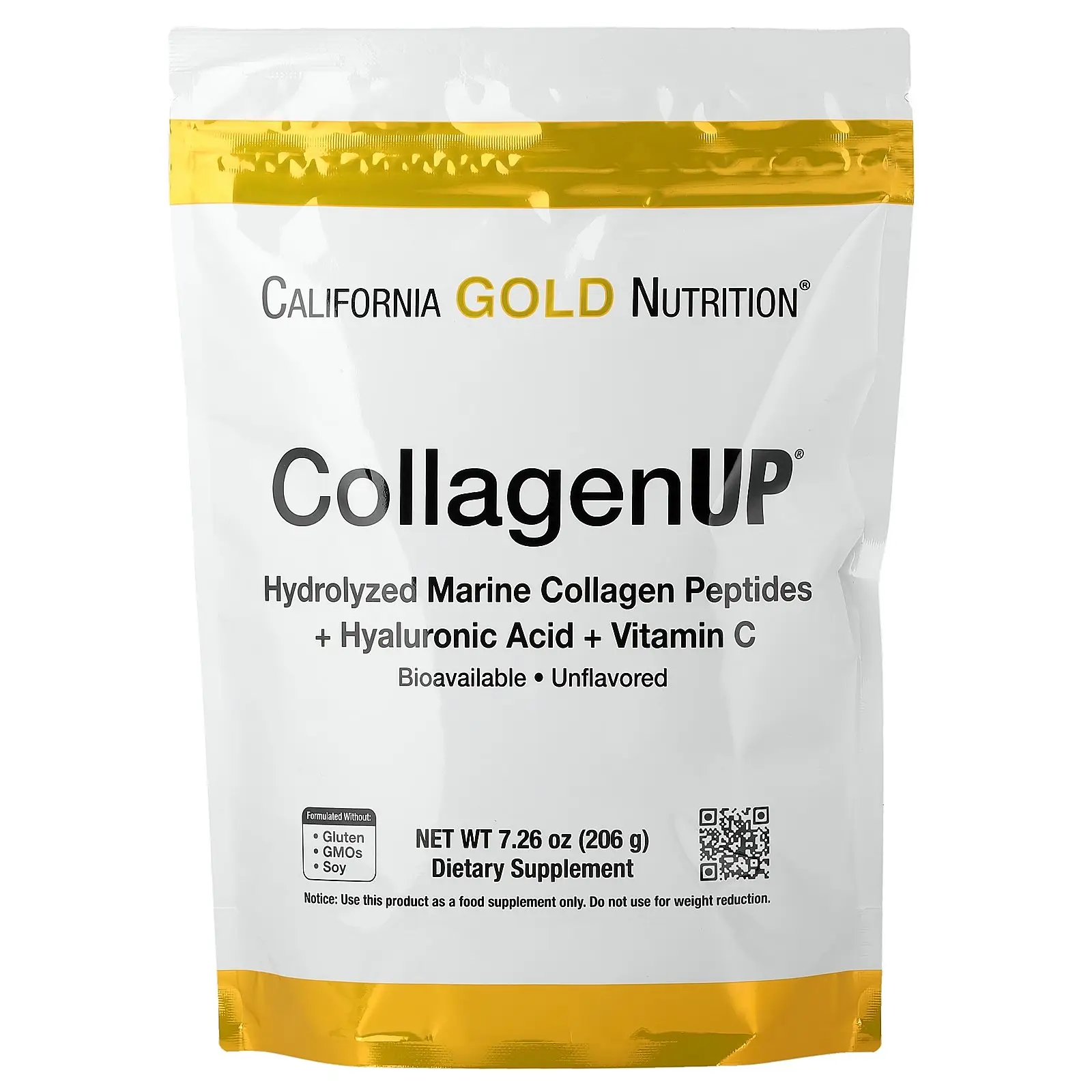 California Gold Nutrition CollagenUP®, Hydrolyzed Marine Collagen Peptides with Hyaluronic Acid and Vitamin C, Unflavored, 7.26 oz (206 g)