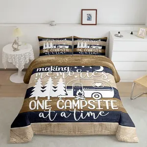 Kids Camper Comforter Set,Happy Camping Bedding Rv Decorations For Inside Camper Quilt,Rustic Farmhouse Bedding Comforter Sets For Travel Trailers