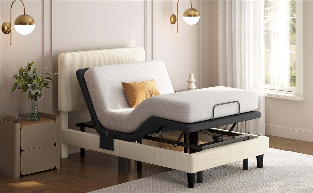 【Massage & Remote】 Yaheetech Adjustable Upholstered Bed Frame, Bed Base W/ Independent Head & Foot Incline, Under-Bed LED Lights, USB Ports, 4 Bed Height Settings, Storage Bag, Easy Assembly