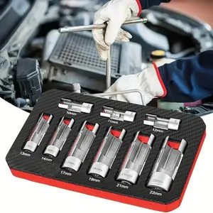 9Pcs Steel O2 Oxygen Sensor Socket Set, Specialty Mechanic Tools, 10-22mm Offset Wrench for Vehicle O2 Sensor Removal & Oil Pressure Sending Unit Repair