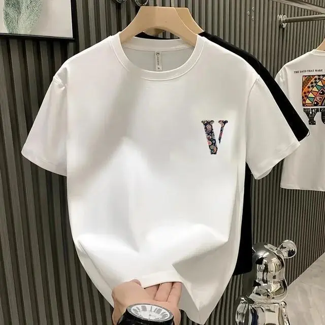 Men's Unisex 100% Cotton Classic Round Neck Shortsleeve Casual Top - DTG Direct, Soft, Breathable, Vibrant V-Pattern Breathable Print, Ideal for Everyday Wear & Gifting (Menswear Collection)