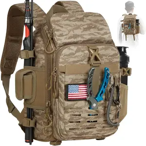 Fishing Tackle Backpack with Rod & Gear Holder, Lightweight Fishing Tackle Storage Bag with Protective Rain Cover