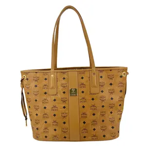 Pre-owned MCM Canvas Tote Bags Reversible Liz Medium Visetos Shopper Tote Bag Cognac