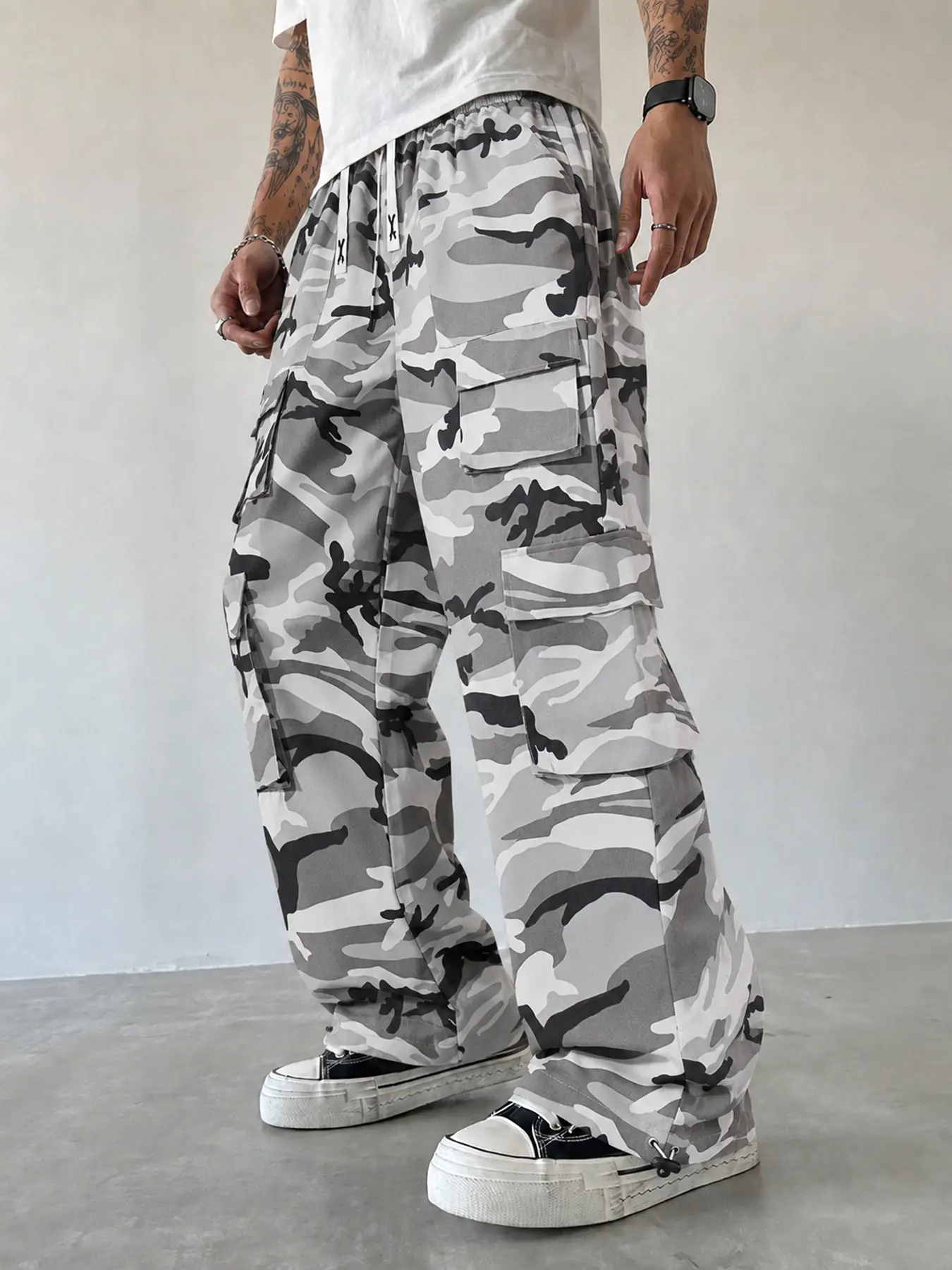 Men's Camo Cargo Pants Built for Back-to-School Streetwear, with a Relaxed Straight Fit, Layered Utility Pockets and Adjustable Hems