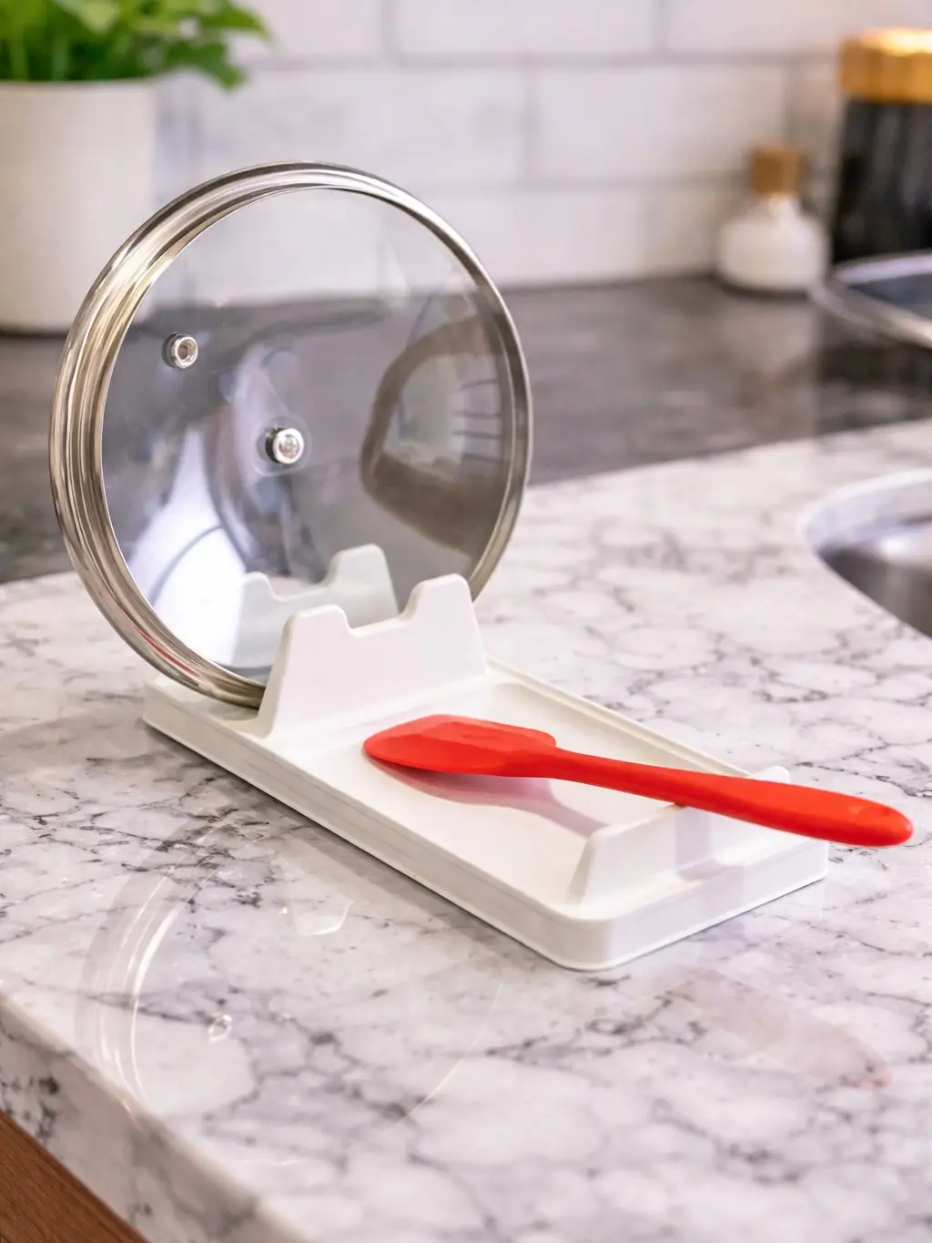 Compact Modern Smart Kitchen Drip Organizer - Kitchenware Tableware Space Saver, Built-in Spoon Rest, Holds Pot Lids Securely, Cutlery Organizer for Everyday Cooking, Keeps Your Countertop Clean