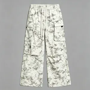 Men's Cargo Pants, Wide Leg Pants, Streetwear Pants, Utility Pants，Light Camo Pants, Tie-Dye Print Pants, Elastic Waist Drawstring Pants, Multi-Pocket Cargo Pants，Camo Cargo Trend, Wide Leg Streetwear, Tie-Dye Aesthetic, Gorpcore Essentials