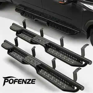 POFENZE-NADIA Running Boards Side Steps Compatible for 2007-2021 TUNDRA CREW MAX (4 full-size doors), TwoStairs DesignBolt-on Side RailsStep NerfBar (Black PowderCoated-Star Logo)