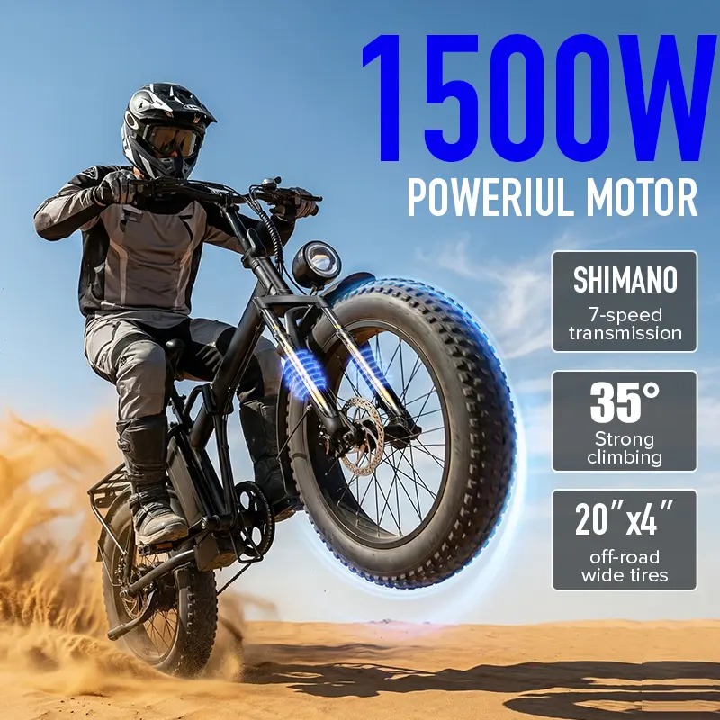 Folding Electric Bike for Adults, 20-Inch Commuter with 1500W Motor, 48V 15Ah Battery, Full Suspension, Shimano Transmission & 2-Person Seat