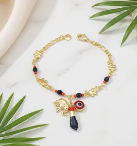 Bohemian Style Colorful Beaded Elephant Evil Eye Charm Bracelet, Trendy Alloy Chain Jewelry  Adjustable Accessory  Can Also Be Worn as an Anklet  An Ideal Gift Choice