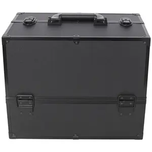 Professional Large Makeup Train Case,14Inch Lockable Cosmetic Organizer Box with 6 Adjustable Trays and Spacious Compartments,Black