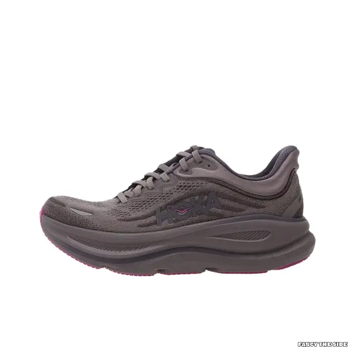 Low Top Running Sneakers | Dark Gray Breathable Mesh Upper with Soft Matching Collar | Two-tone Dark Gray and Pink Thick Cushioned Outsole for Daily Jogging & Walking